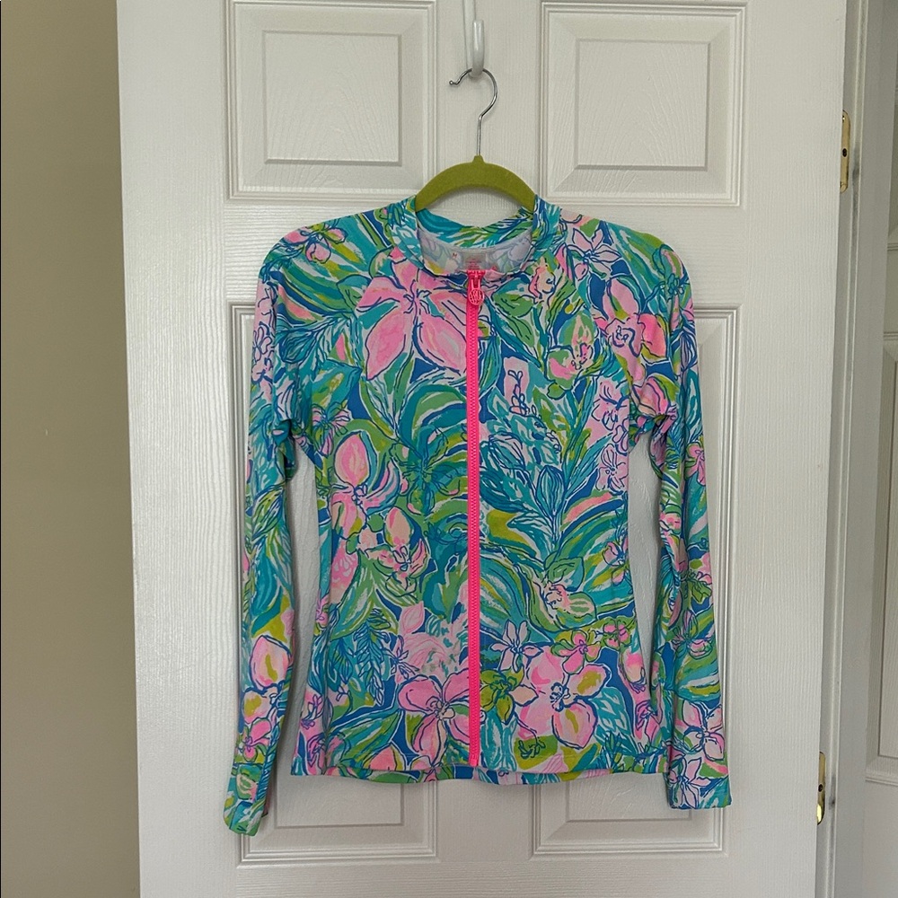Lilly Pulitzer Full Zip Tropical Print Sun Guard Top Size M